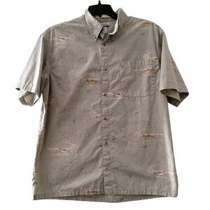 Columbia River Lodge‎ Mens L Tan Short Sleeve Button Up Shirt Fisherman Outdoor